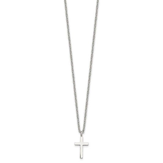 Chisel Stainless Steel Polished 16mm Cross Pendant on an 18 inch Cable Chain Necklace