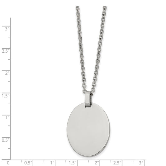 Chisel Stainless Steel Polished Oval Pendant on a 22 inch Cable Chain Necklace