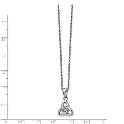 Chisel Stainless Steel Polished with Preciosa Crystal Trinity Knot Pendant on a 16 inch Cable Chain with a 1 inch Extension Necklace