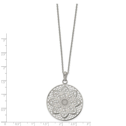 Chisel Stainless Steel Polished Cut-out Floral Pendant on a 22 inch Cable Chain Necklace