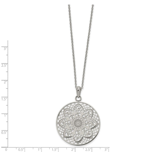 Chisel Stainless Steel Polished Cut-out Floral Pendant on a 22 inch Cable Chain Necklace