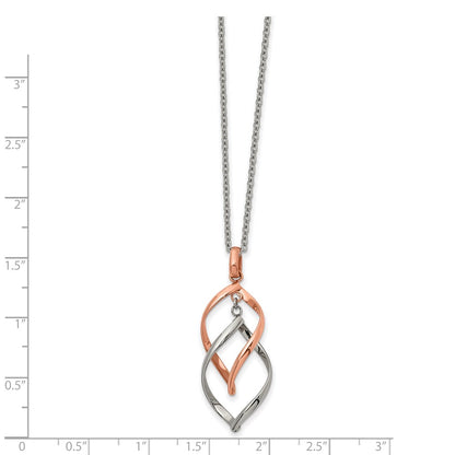 Chisel Stainless Steel Polished Rose IP-plated Twisted Pendant on a 16 inch Cable Chain with a 2 inch Extension Necklace