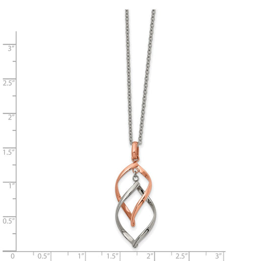 Chisel Stainless Steel Polished Rose IP-plated Twisted Pendant on a 16 inch Cable Chain with a 2 inch Extension Necklace