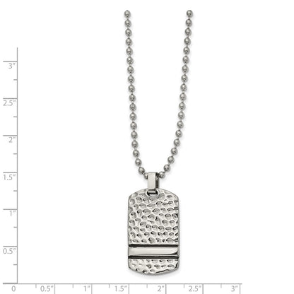 Chisel Stainless Steel Antiqued and Polished Hammered Reversible Dog Tag on a 22 inch Ball Chain Necklace