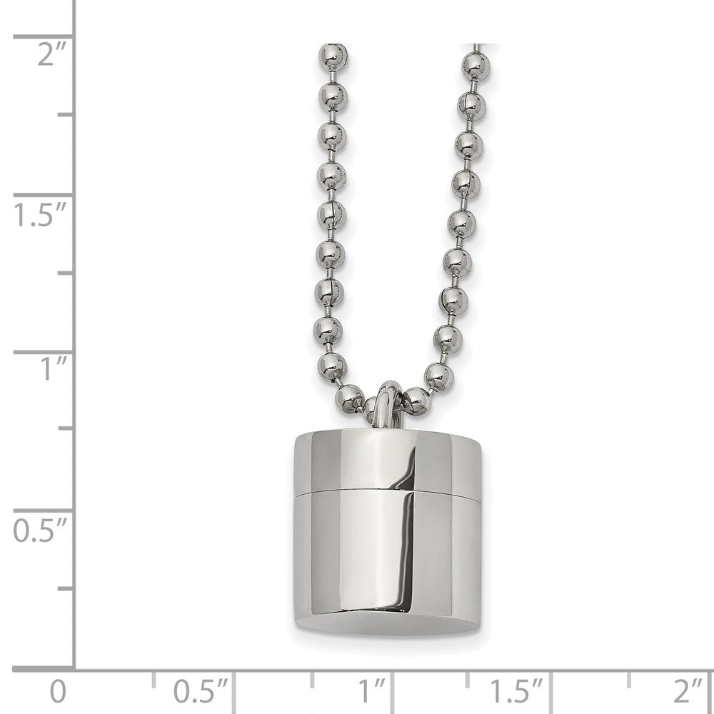 Chisel Stainless Steel Polished Capsule that Opens on a 22 inch Ball Chain Necklace