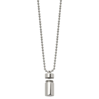 Chisel Stainless Steel Polished Capsule that Opens on a 22 inch Ball Chain Necklace