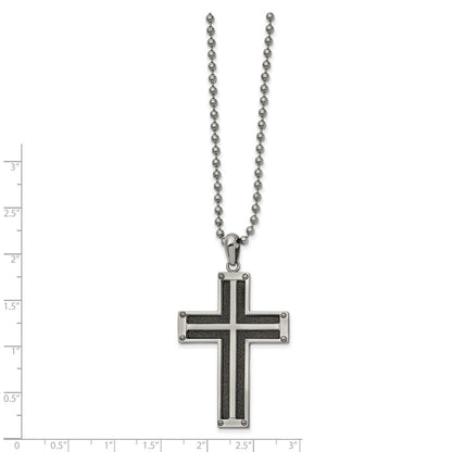 Chisel Stainless Steel Polished Black IP-plated Laser Cut Cross Pendant on a 22 inch Ball Chain Necklace