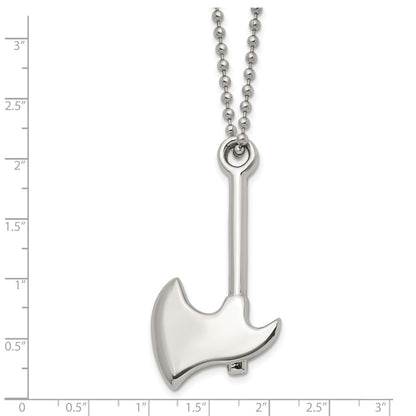 Chisel Stainless Steel Polished Hatchet Pendant on a 22 inch Ball Chain Necklace