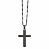 Chisel Stainless Steel Polished Black IP-plated with Tiger's Eye Cross Pendant on a 22 inch Ball Chain Necklace