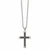 Stainless Steel Polished with Gray Wood Inlay Cross 24in Necklace
