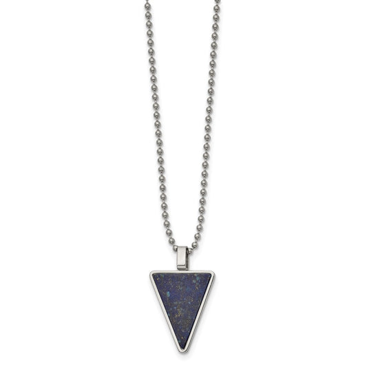 Chisel Stainless Steel Polished with Lapis Triangle Pendant on a 22 inch Ball Chain Necklace