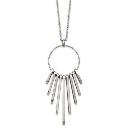 Chisel Stainless Steel Polished Circle with Bars Pendant on a 20 inch Cable Chain Necklace