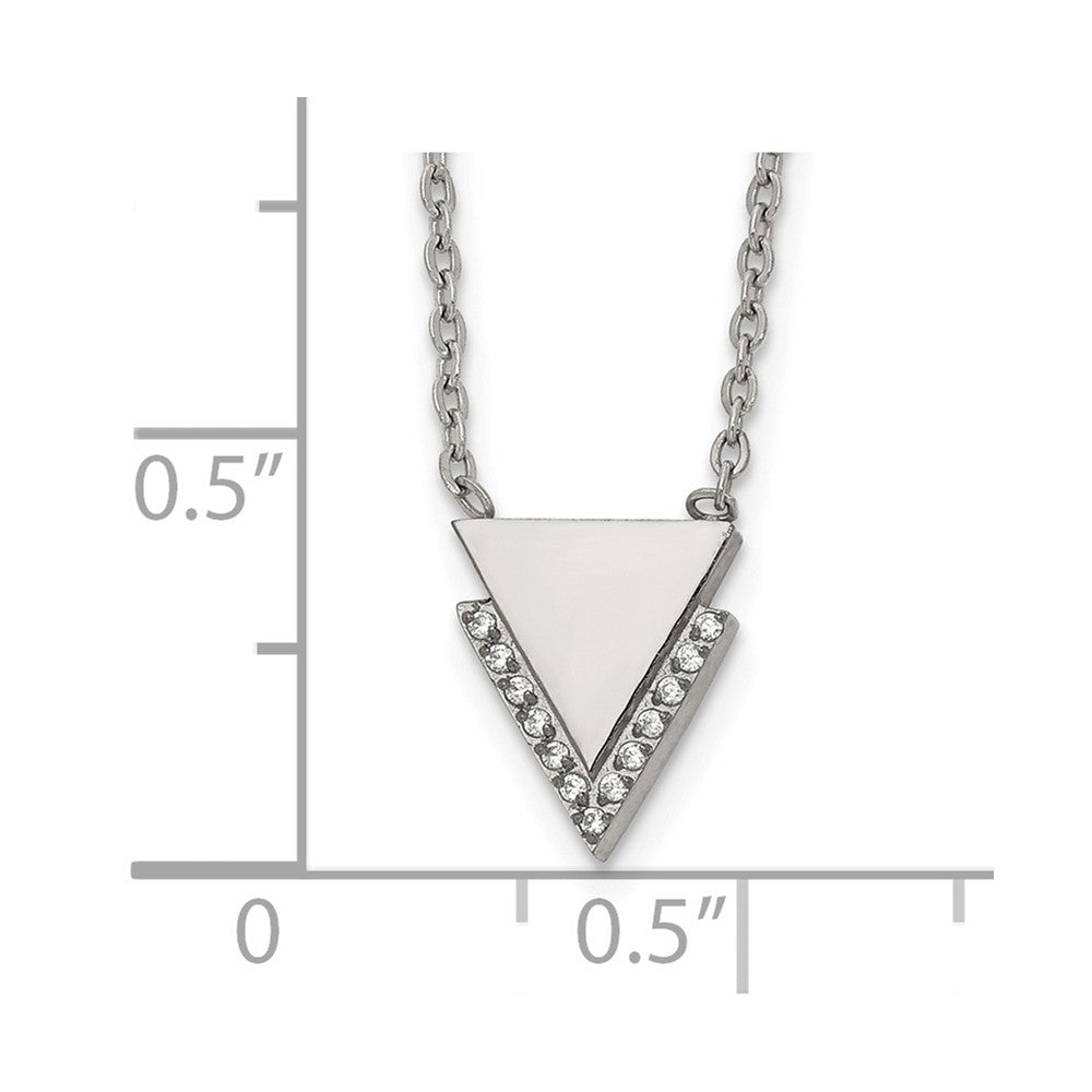Chisel Stainless Steel Polished with CZ Double Triangles Pendant on a 16.5 inch Cable Chain Necklace
