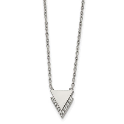 Chisel Stainless Steel Polished with CZ Double Triangles Pendant on a 16.5 inch Cable Chain Necklace