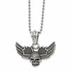 Chisel Stainless Steel Antiqued and Polished Skull with Wings Pendant on a 22 inch Ball Chain Necklace