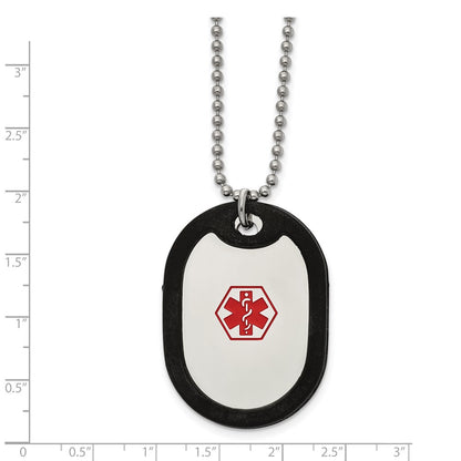 Chisel Stainless Steel Polished with Red Enamel and Removeable Black Rubber Medical ID Dog Tag on a  24 inch Ball Chain Necklace