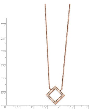 Chisel Stainless Steel Polished Rose IP-plated CZ Pendant on a 17 inch Cable Chain with a 2.5 inch Extension Necklace