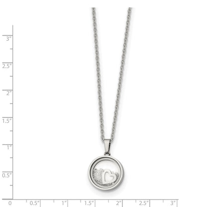 Chisel Stainless Steel Polished Floating Crystal Heart Pendant on a 16 inch Cable Chain with a 2 inch Extension Necklace
