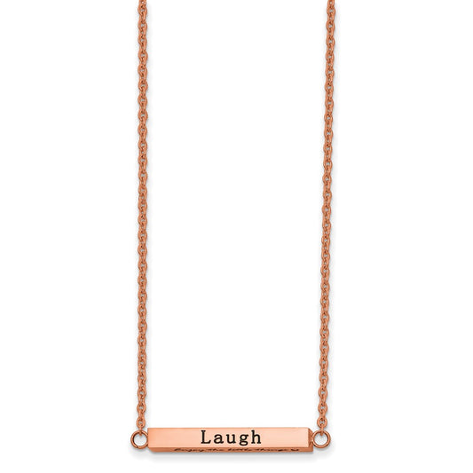 Chisel Stainless Steel Polished Rose IP-plated Enameled CZ ENJOY THE LITTLE THINGS Bar on a 16 inch Cable Chain with a 2 inch Extension Necklace
