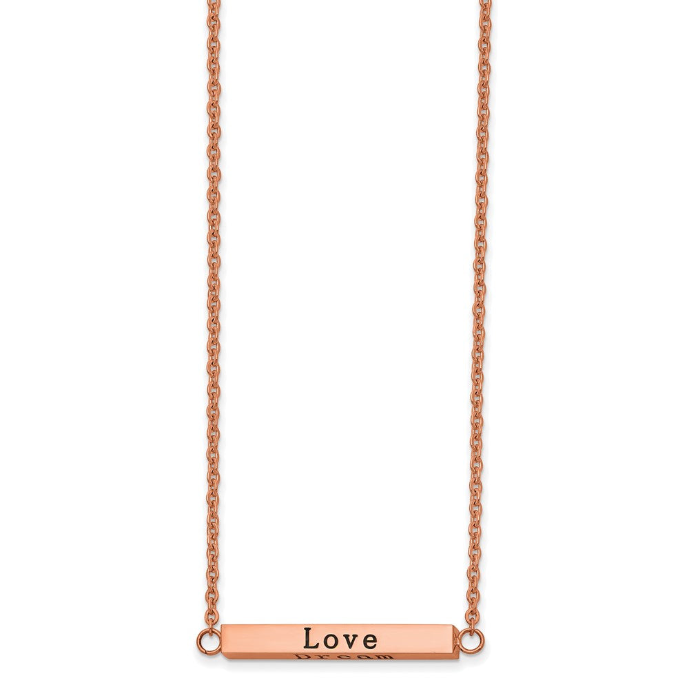 Chisel Stainless Steel Polished Rose IP-plated Enameled CZ ENJOY THE LITTLE THINGS Bar on a 16 inch Cable Chain with a 2 inch Extension Necklace