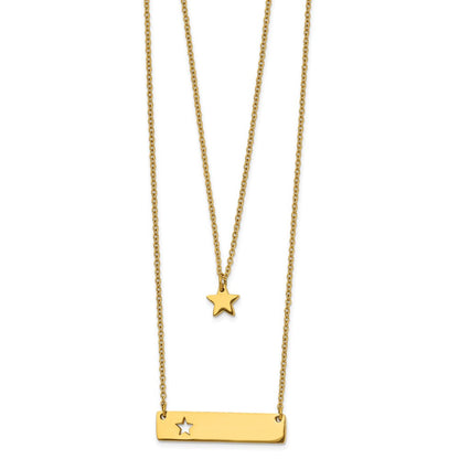 Chisel Stainless Steel Polished Yellow IP-plated Star and Bar Multi Strand 15.5 inch Cable Chain with a 1.5 inch Extension Necklace