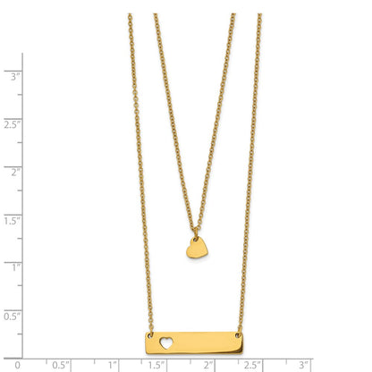 Chisel Stainless Steel Polished Yellow IP-plated Heart and Bar Multi Strand 15.5 inch Cable Chain with a 1.5 inch Extension Necklace