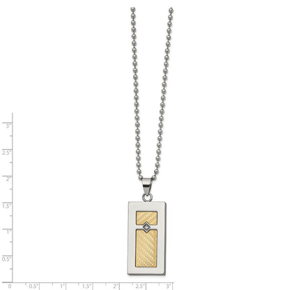 Chisel Stainless Steel Polished with 18k Gold Accent .025 carat Diamond Pendant on a 24 inch Ball Chain Necklace