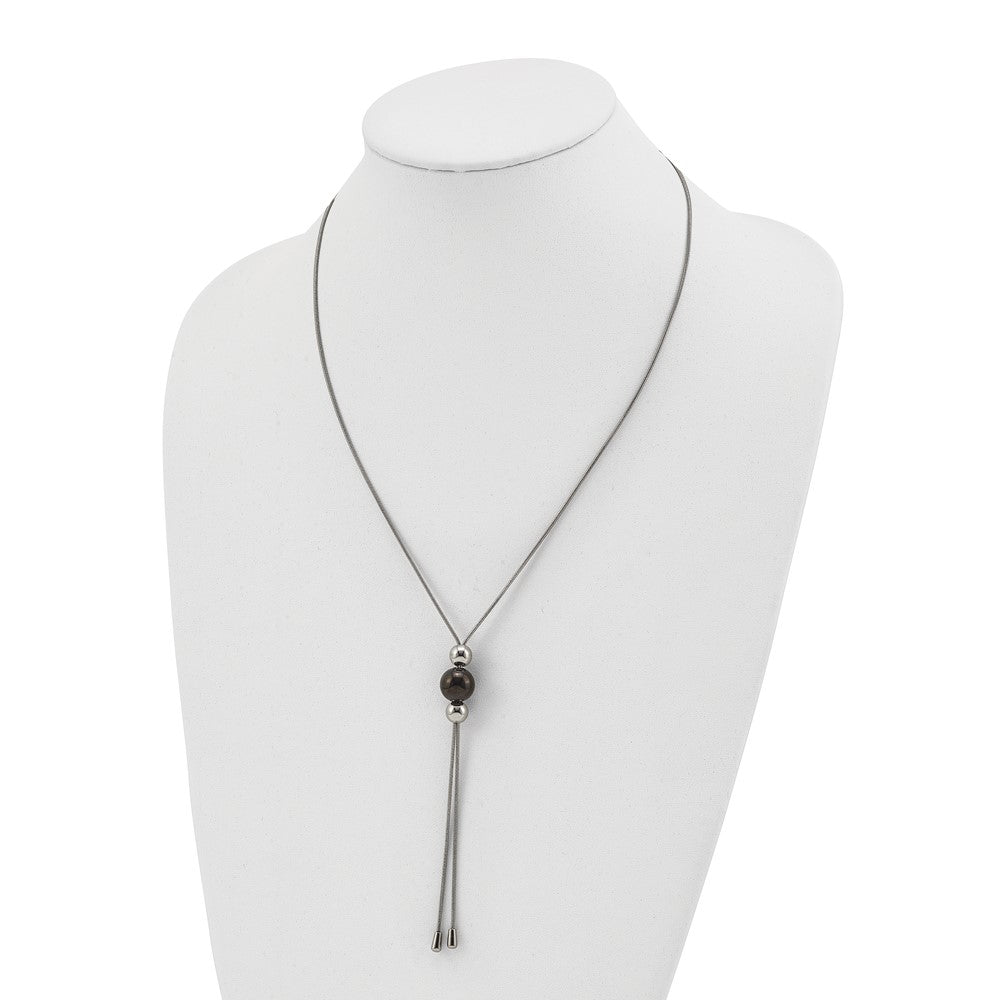 Chisel Stainless Steel Polished Black IP-plated Bead Tassel Adjustable to 26 inch Snake Chain Necklace