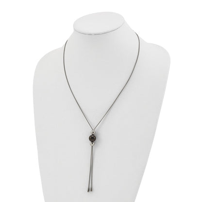 Chisel Stainless Steel Polished Black IP-plated Bead Tassel Adjustable to 26 inch Snake Chain Necklace