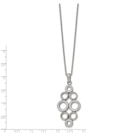Chisel Stainless Steel Polished Preciosa Crystal Circles Pendant on a 16 inch Cable Chain with a 2 inch Extension Necklace