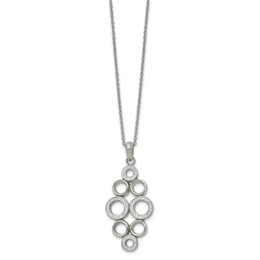 Chisel Stainless Steel Polished Preciosa Crystal Circles Pendant on a 16 inch Cable Chain with a 2 inch Extension Necklace
