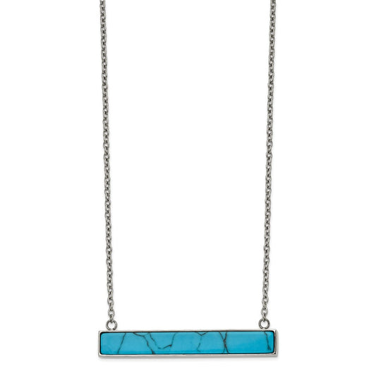 Chisel Stainless Steel Polished Reconstructed Howlite Bar on a 17.75 inch Cable Chain with a 1.75 inch Extension Necklace