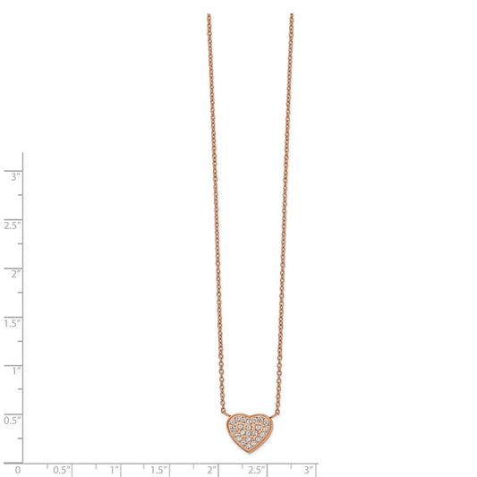 Chisel Stainless Steel Polished Rose IP-plated CZ Heart on a 17.25 inch Cable Chain with a 1 inch Extension Necklace
