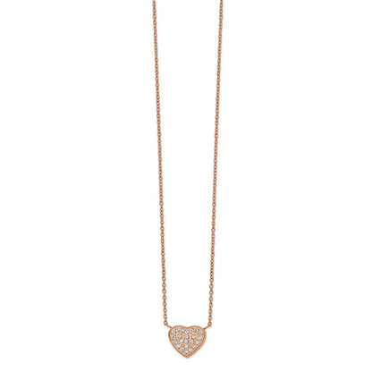 Chisel Stainless Steel Polished Rose IP-plated CZ Heart on a 17.25 inch Cable Chain with a 1 inch Extension Necklace
