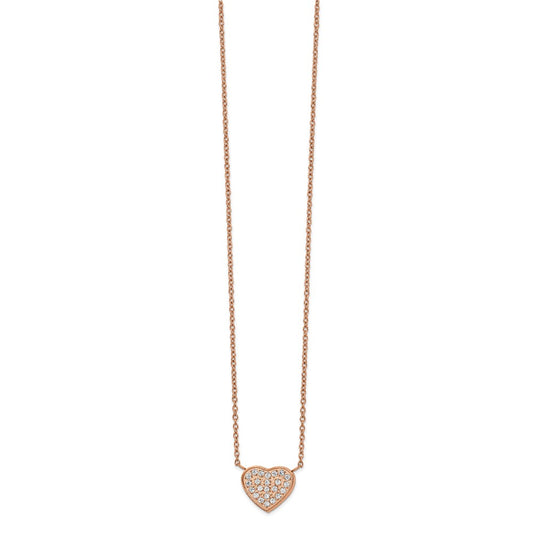 Chisel Stainless Steel Polished Rose IP-plated CZ Heart on a 17.25 inch Cable Chain with a 1 inch Extension Necklace
