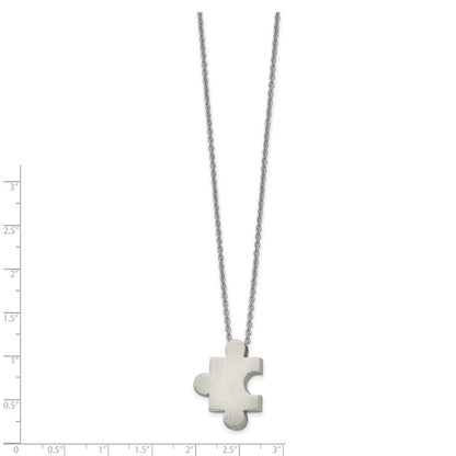 Chisel Stainless Steel Brushed Puzzle Piece Pendant on a 16 inch Cable Chain with 2.75 inch Extension Necklace