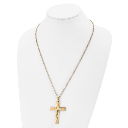 Chisel Stainless Steel Polished Yellow IP-plated Crucifix Pendant on a 24 inch Curb Chain Necklace