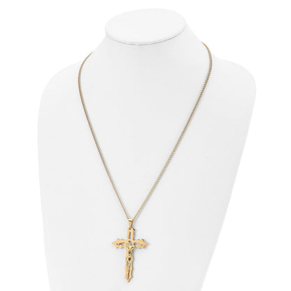 Chisel Stainless Steel Polished Yellow IP-plated Cutout Crucifix Pendant on a 24 inch Curb Chain Necklace