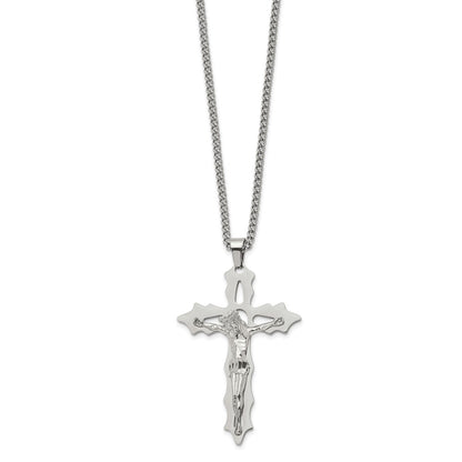 Chisel Stainless Steel Polished Cutout Crucifix Pendant on a 24 inch Curb Chain Necklace