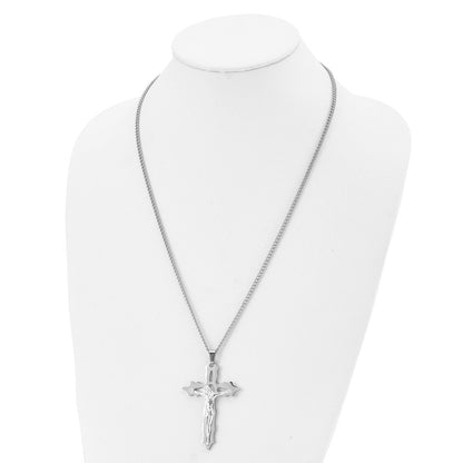 Chisel Stainless Steel Polished Cutout Crucifix Pendant on a 24 inch Curb Chain Necklace