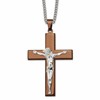 Chisel Stainless Steel Polished Brown IP-plated Crucifix Pendant on a 24 inch Curb Chain Necklace