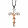 Chisel Stainless Steel Polished Rose IP-plated Cutout Crucifix Pendant on a 24 inch Curb Chain Necklace