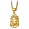 Chisel Stainless Steel Polished Yellow IP-plated with Crystal Jesus Pendant on a 24 inch Curb Chain Necklace