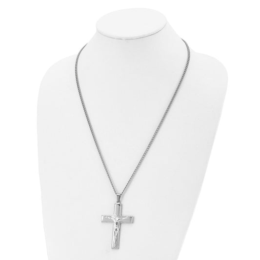 Chisel Stainless Steel Polished Crucifix Pendant on a 24 inch Curb Chain Necklace