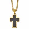 Chisel Stainless Steel Polished Yellow IP-plated with Black Carbon Fiber Inlay Cross Pendant on a 24 inch Curb Chain Necklace