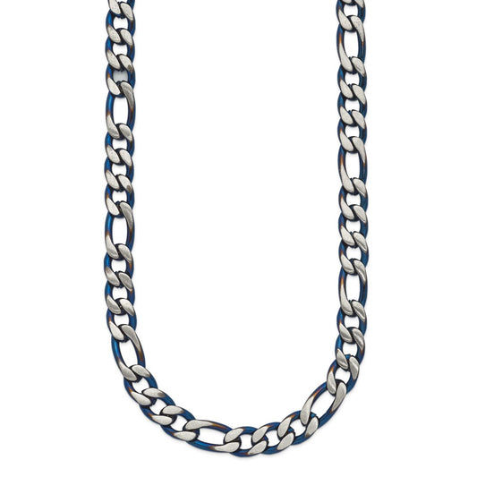 Chisel Stainless Steel Brushed and Polished Blue IP-plated 7.5mm 20 inch Figaro Chain Necklace