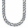 Chisel Stainless Steel Brushed and Polished Blue IP-plated 7.5mm 26 inch Figaro Chain Necklace