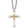 Chisel Stainless Steel Polished with 14k Gold Accent Cross Pendant on a 24 inch Curb Chain Necklace