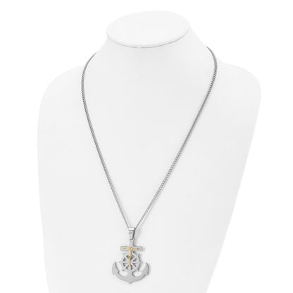 Chisel Stainless Steel Polished Yellow IP-plated Mariner's Cross Pendant on a 24 inch Curb Chain Necklace