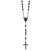 Chisel Stainless Steel Polished Black and Blue IP-plated 30 inch Rosary Necklace
